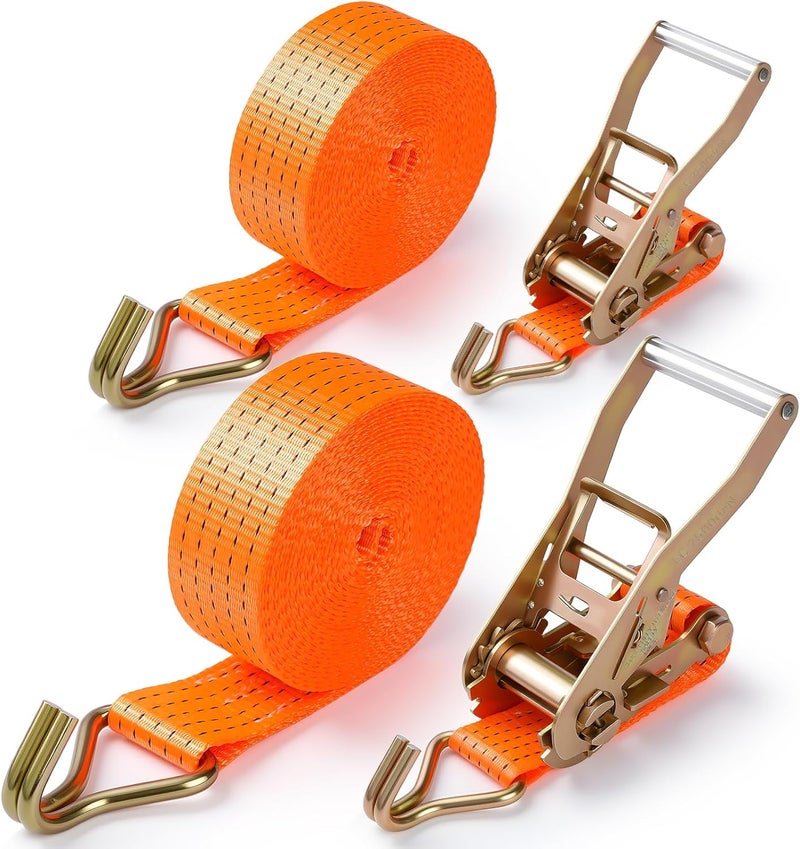 EVANCENT 2Pack Ratchet Straps Heavy Duty-2 Inch x 20 Feet(7,500lb Break Strength), Tie-Down Ratcheting with J-Hook Cargo Straps Tiedown Ratchet for Moving and Transports with Trailers, Pickup, Flatbed Trucks - Image 1